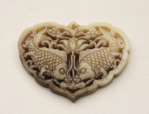 Carved Jade Old Focal Bead of Kissing Fish