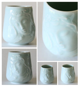 Kwan Yin Mug with a pretty face in Celadon Glaze