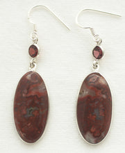 Load image into Gallery viewer, Laguna Lace Agate Earrings Adorned with Faceted Round Garnets