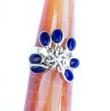 Load image into Gallery viewer, Lapis Lazuli Ring Flower Sterling Silver Ring Size 7 Setting
