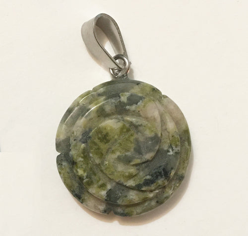 Green Moss Agate Pendant Carved Rose