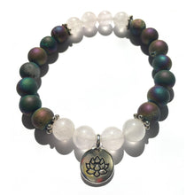 Load image into Gallery viewer, October Birthstone Bracelet Matte Finish Titanium Peacock Agate and Rose Quartz Elastic Bracelet