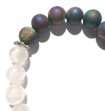 Load image into Gallery viewer, October Birthstone Bracelet Matte Finish Titanium Peacock Agate and Rose Quartz Elastic Bracelet