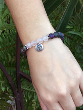 Load image into Gallery viewer, October Birthstone Bracelet Matte Finish Titanium Peacock Agate and Rose Quartz Elastic Bracelet