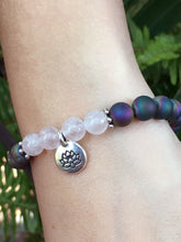 Load image into Gallery viewer, October Birthstone Bracelet Matte Finish Titanium Peacock Agate and Rose Quartz Elastic Bracelet