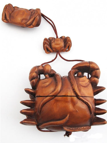 Crab on Octopus Inro Box with Crab Ojime Bead and Crab Netsuke Bead