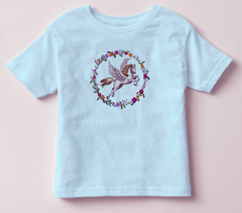 Pegasus T Shirt Rabbit Skins Toddler Tee Blue Combed Cotton Jersey Fabric Size 2