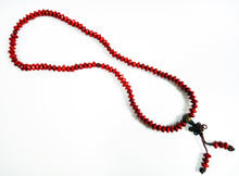 Load image into Gallery viewer, Red Rondel Sandalwood Seed Bead Mala with Carnelian Accents