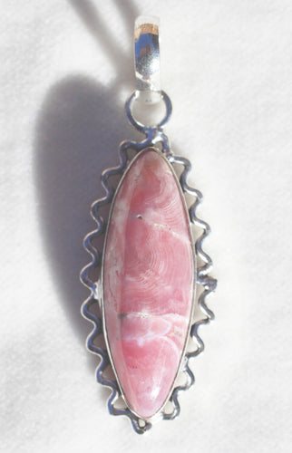 Rhodochrosite Pendant in Marquise Shape with Squiggle Frame