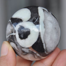 Load image into Gallery viewer, Coral Shell Jasper Sphere looks like a piece of abstract art 50mm wide