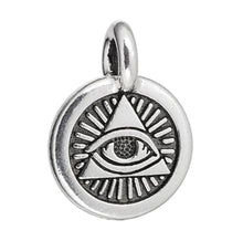 Load image into Gallery viewer, Eye of Providence Charm Silver plated Pewter by TierraCast with antique finish