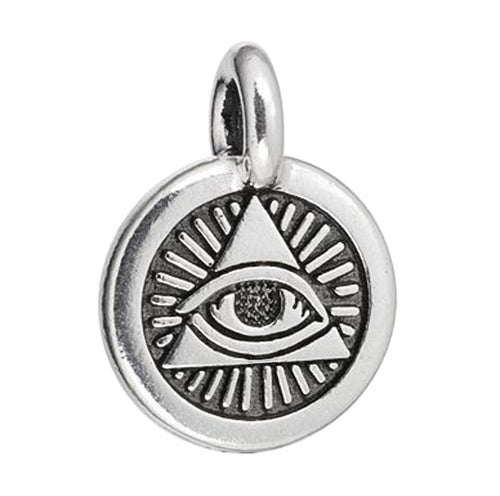 Eye of Providence Charm Silver plated Pewter by TierraCast with antique finish