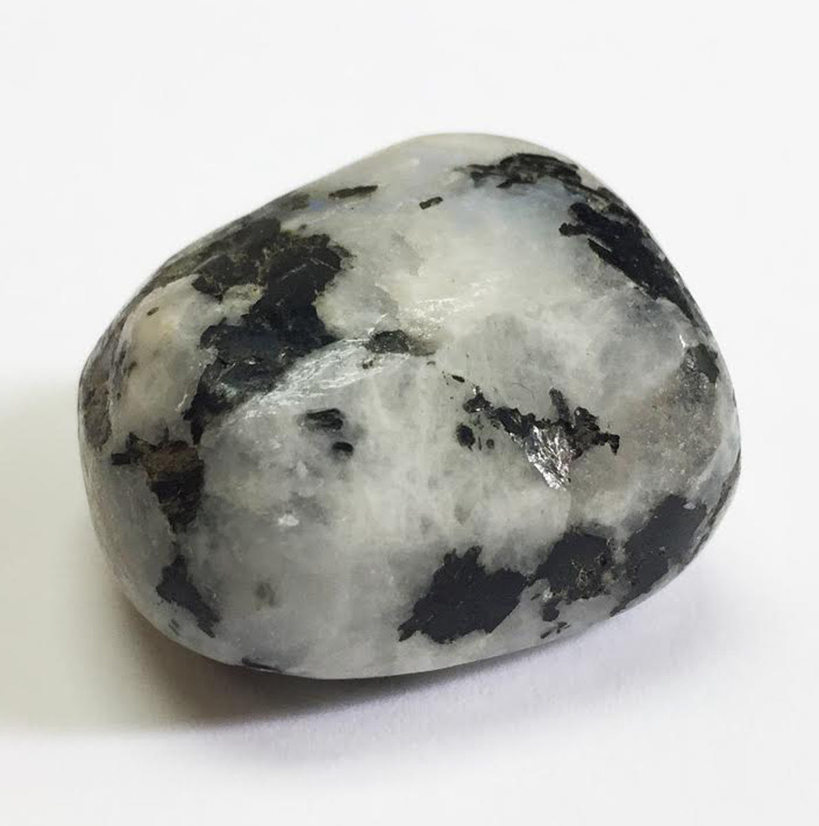 Rainbow Moonstone with Black Tourmaline in tumbled quarter