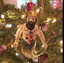 Load image into Gallery viewer, Poseidon Tattoo Merman Ornament with beard and horned helmet