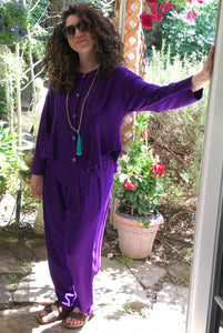Tienda Ho Moroccan Royal Purple Cotton Rayon Tapered Najma Tunic Top that is reminiscent of Sherwood Forest