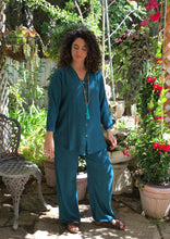 Load image into Gallery viewer, Tienda Ho Teal Harem Pants Cotton-Rayon Moroccan in CB12 Design - One Size