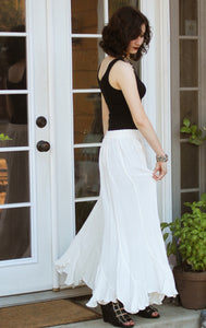 Tienda Ho White Cotton-Rayon Moroccan Skirt in Swich Design
