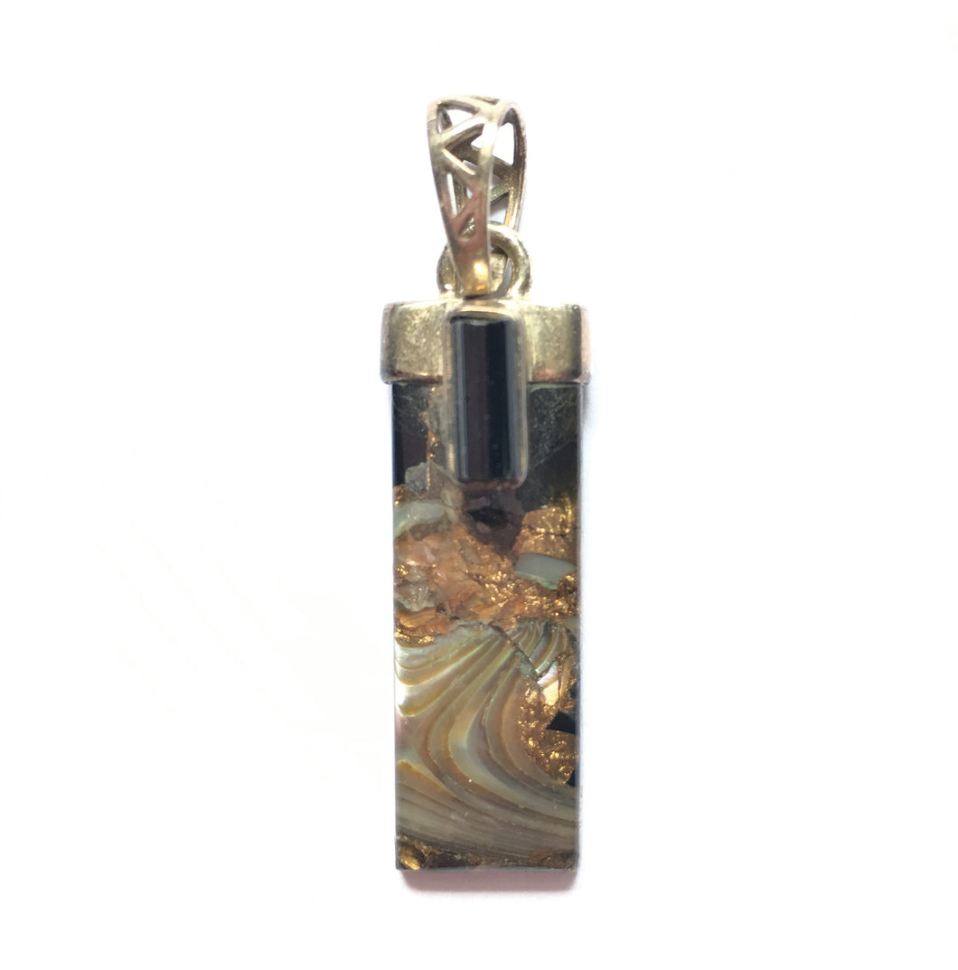 Abalone Shell Pendant aka Mother-of-Pearl with Black Tourmaline accent