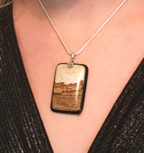 Load image into Gallery viewer, African Queen Picture Jasper Pendant Inlay in Obsidian with Sterling Silver Flower Bail