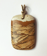 Load image into Gallery viewer, Scenic African Queen Picture Jasper Pendant with Brass Art Deco Bail