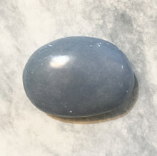 Load image into Gallery viewer, Angelite Palm Stone 1.9 inch long perfect for a pocket
