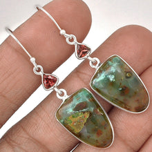 Load image into Gallery viewer, Aquamarine in Sunstone Earrings with Garnets in sterling silver frames