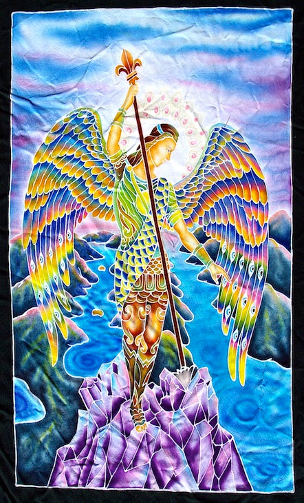 Archangel Raphael Balinese Batik Rayon Wall Hanging Banner