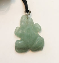 Load image into Gallery viewer, Green Aventurine Frog Amulet on Black Cord aka Frog Fetish in larger size