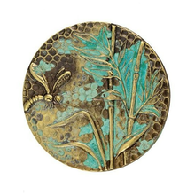 Load image into Gallery viewer, Bamboo and Dragonfly Disc Charm in Brass with Patina