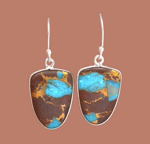 Basalt Turquoise Shield-Shaped Dangle Earrings
