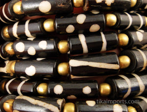 Batik Bone Beads Bracelet with Round Brass Beads - Small Size