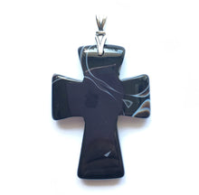 Load image into Gallery viewer, Black Onyx Cross with sterling silver Art Deco style torch bail
