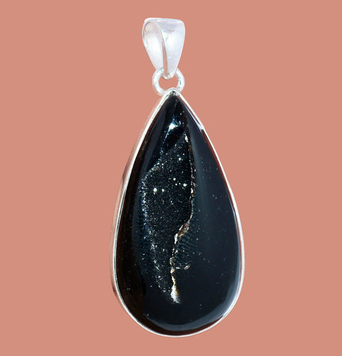 Black Onyx Pendant with Sparkly Black Druzy
