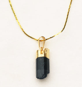 Black Tourmaline Point Pendant with 14k Gold Plate Bail