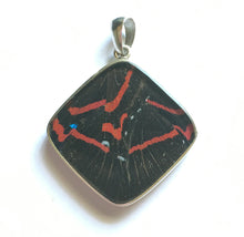 Load image into Gallery viewer, Butterfly Wing Pendant Blue Flash in sterling silver diamond shape
