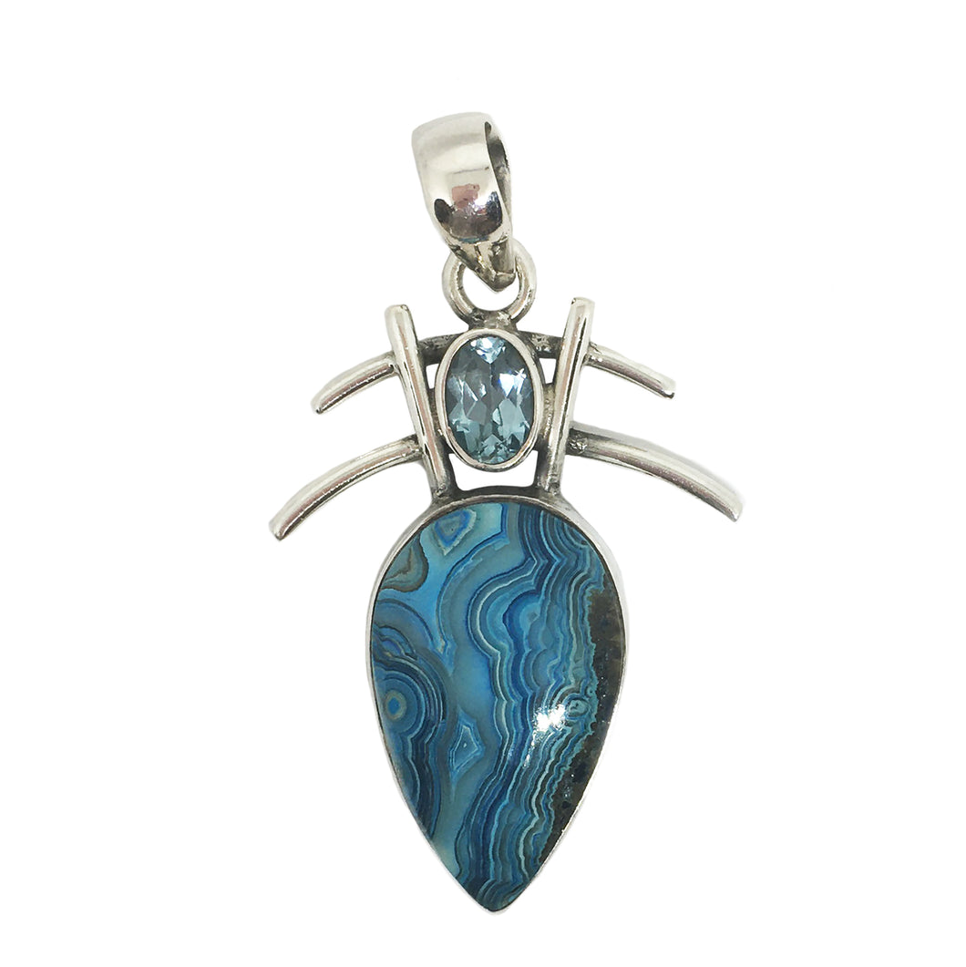Mexican Laguna Crazy Lace Agate Pendant with Blue Topaz