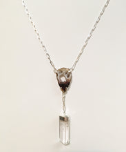 Load image into Gallery viewer, Brazilian Oco Brown Agate Geode Druzy Slice with Clear Quartz Point Necklace