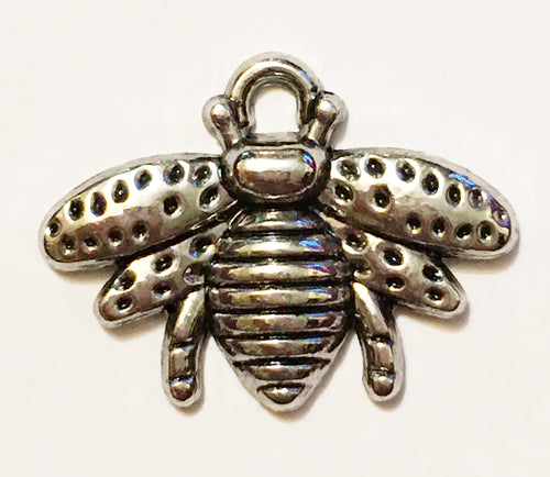 Honey Bee Pendant or Charm in Antique Finish Silver
