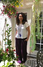 Load image into Gallery viewer, Tienda Ho Purple Striped Cotton-Rayon Moroccan Harem Pants in CB12 Design - One Size