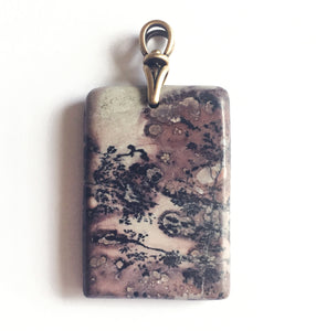 Scenic Chohua Jasper pendant with brass art deco reproduction bail that swivels