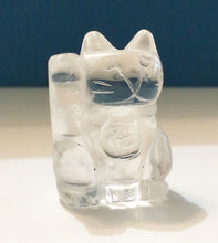 Load image into Gallery viewer, Lucky Cat or Maneki-Neko or Beckoning Cat Clear Quartz Crystal Figurine 1-1/4 inch high