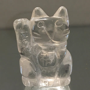 Lucky Cat or Maneki-Neko or Beckoning Cat Clear Quartz Crystal Figurine 1-1/4 inch high