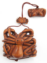 Load image into Gallery viewer, Crab on Octopus Inro Box with Crab Ojime Bead and Crab Netsuke Bead