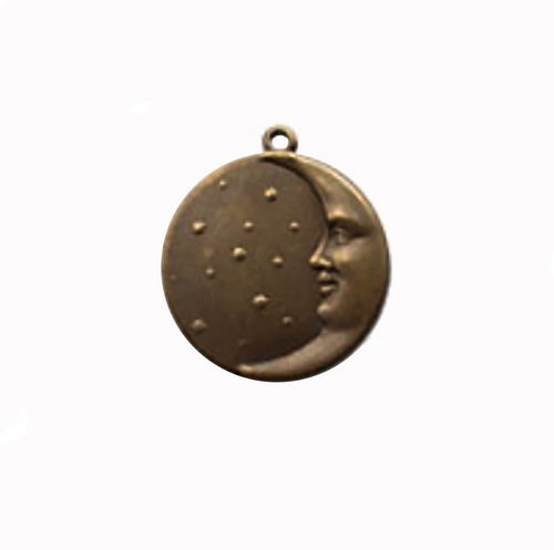 Crescent Moon Face and Stars Charm in Antique Brass by Vintaj