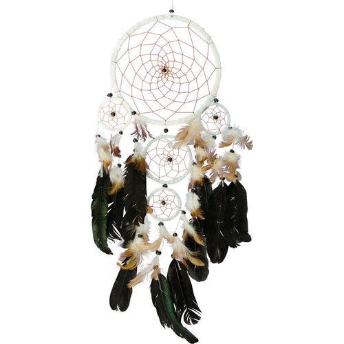 Dreamcatcher in White Suede with Beads and Feathers