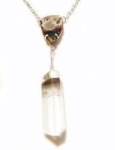 Load image into Gallery viewer, Brazilian Oco Brown Agate Geode Druzy Slice with Clear Quartz Point Necklace