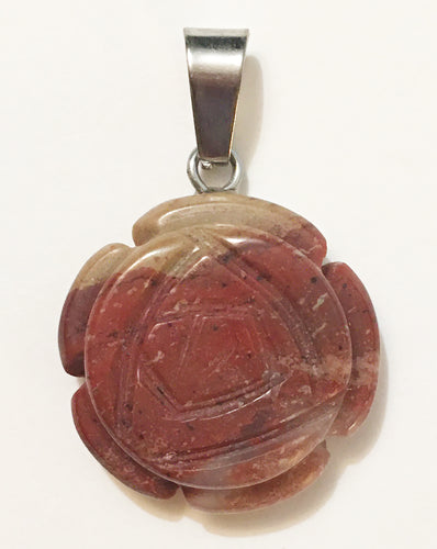 Flame Agate Carved Rose Pendant Smaller Size