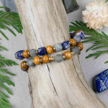 Load image into Gallery viewer, Sunset Sodalite, Frosted Sunset Sodalite and Frosted Tigers Eye Bracelets - Stacking Pair