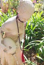 Load image into Gallery viewer, Garnet and Clear Quartz Gemstone Mala Beads with Claret Red Tassel