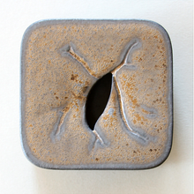 Load image into Gallery viewer, Japanese Square Vase in Gray Pebble Finish with Yellow Ochre